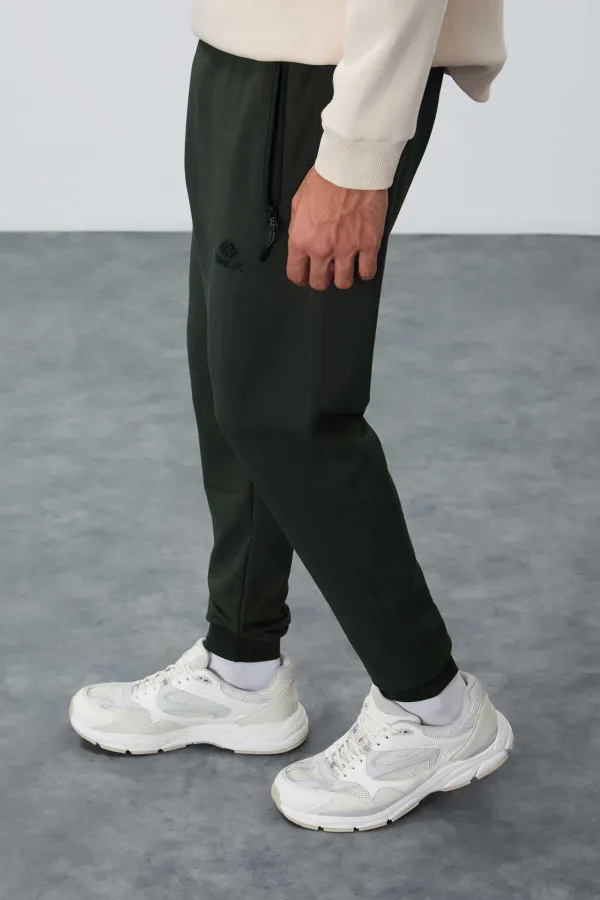 Tommylife Toptan Haki Fermuar Cepli Standart Kalıp Jogger Erkek Eşofman Alt - 84651