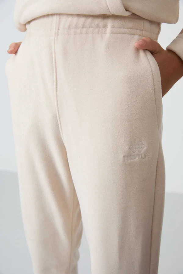 Ensemble de survêtement en polaire à col montant Tommylife Wholesale Serverer Boy, beige, référence 11218