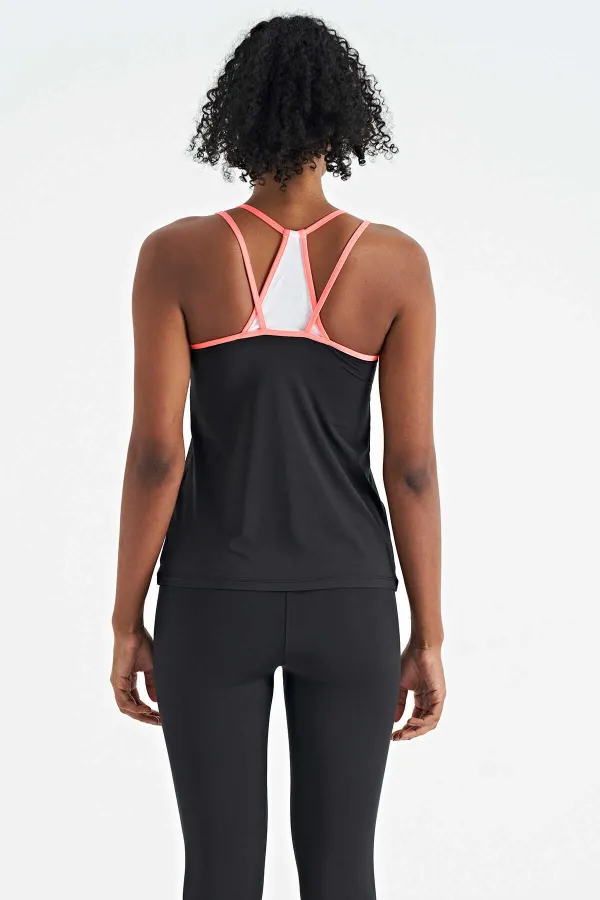 Débardeur de sport Tommylife Wholesale noir à double bretelle au dos, coupe standard, pour femme - 97258