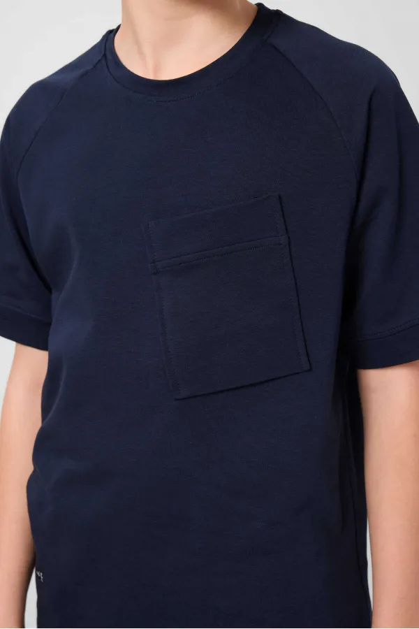 Tommylife Wholesale Cotton Soft Textured Oversize Pocket Detail Boys' T-Shirt 11295 Navy Blue Tommylife Wholesale Cotton Soft Textured Oversize Pocket Detail Boys' T-Shirt 11295 Navy Blue