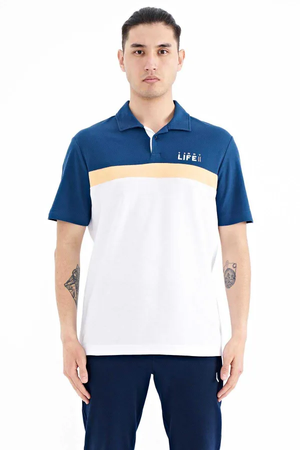 Tommylife Wholesale White Gradient Polo Collar Standard Fit Men's T-Shirt - 88238