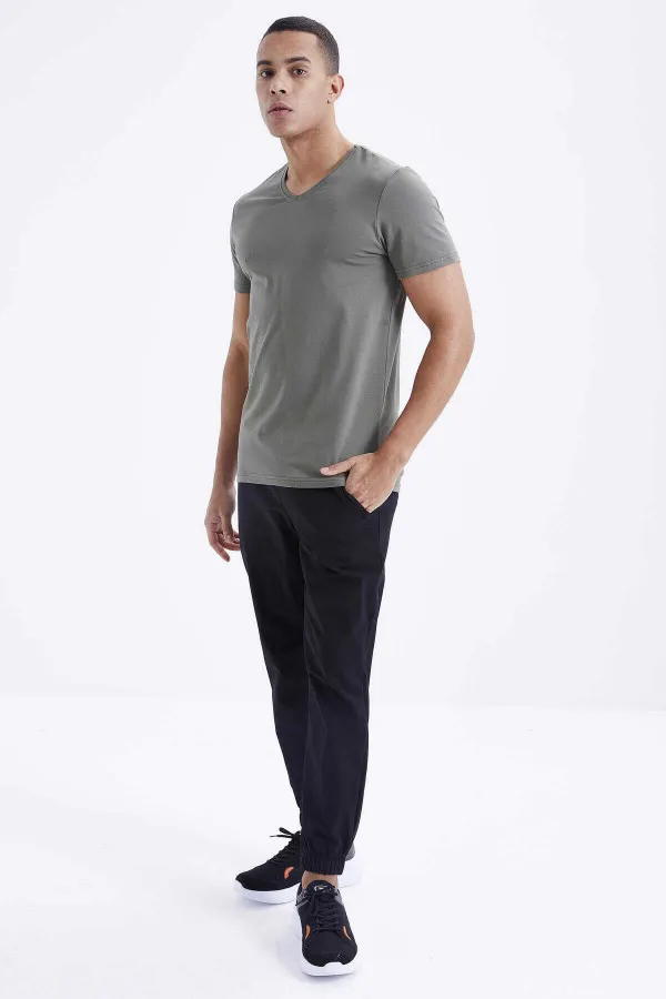 T-shirt basique Tommylife pour homme, col V, coupe standard, référence 87912 Çağla (vente en gros)