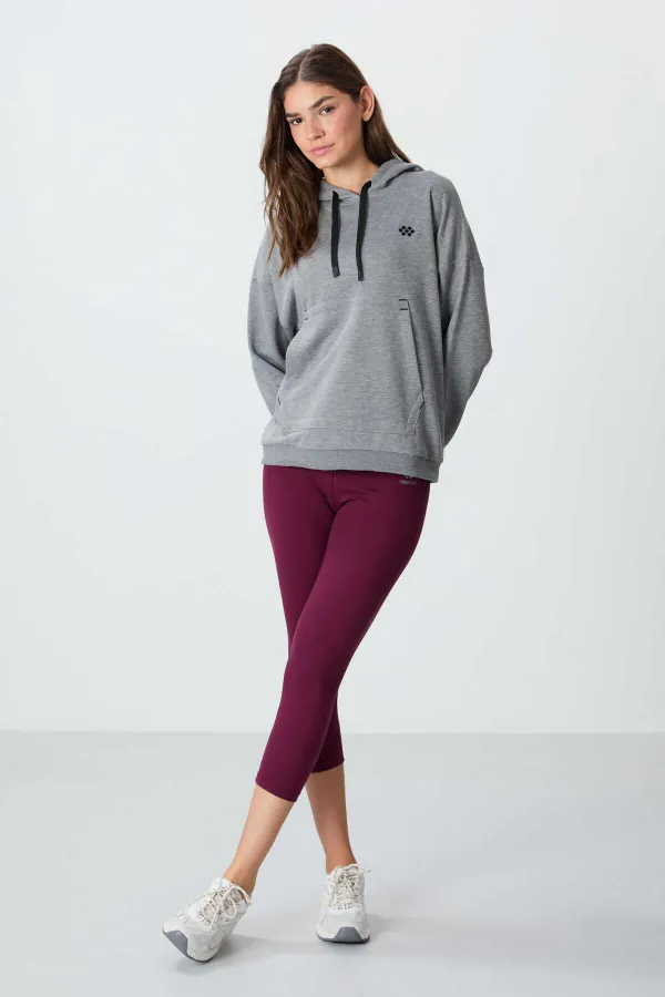 Tommylife Wholesale Hooded Oversize Women's Sweatshirt 97291 Grey Melange