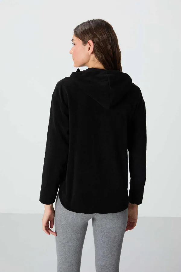 Tommylife Wholesale Hooded Oversize Women's Fleece Sweatshirt 97286 Black
