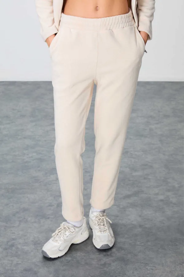 Ensemble de survêtement en polaire Tommylife Wholesale pour femme, coupe classique, col montant, taille oversize, beige, référence 95339