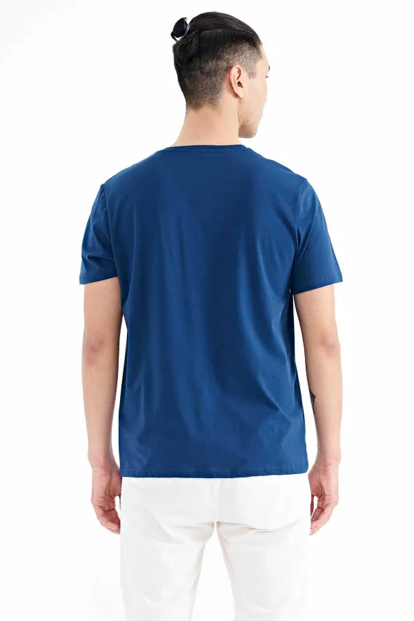 Tommylife Wholesale Indigo Printed Standard Fit Men's T-Shirt with Front Pocket Detail - 88200