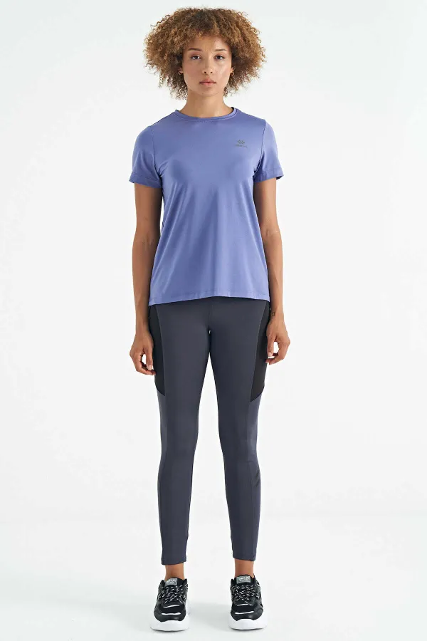 Tommylife Toptan Eflatun Sırt Yırtmaç Detaylı O Yaka Kısa Kollu Standart Kalıp Kadın T-Shirt - 97267