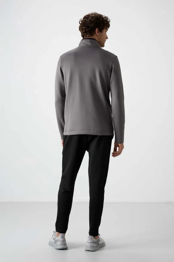 Tommylife Wholesale Bran Standard Fit Scuba Basic Men's Tracksuit Set 85199 Dark Grey - Black