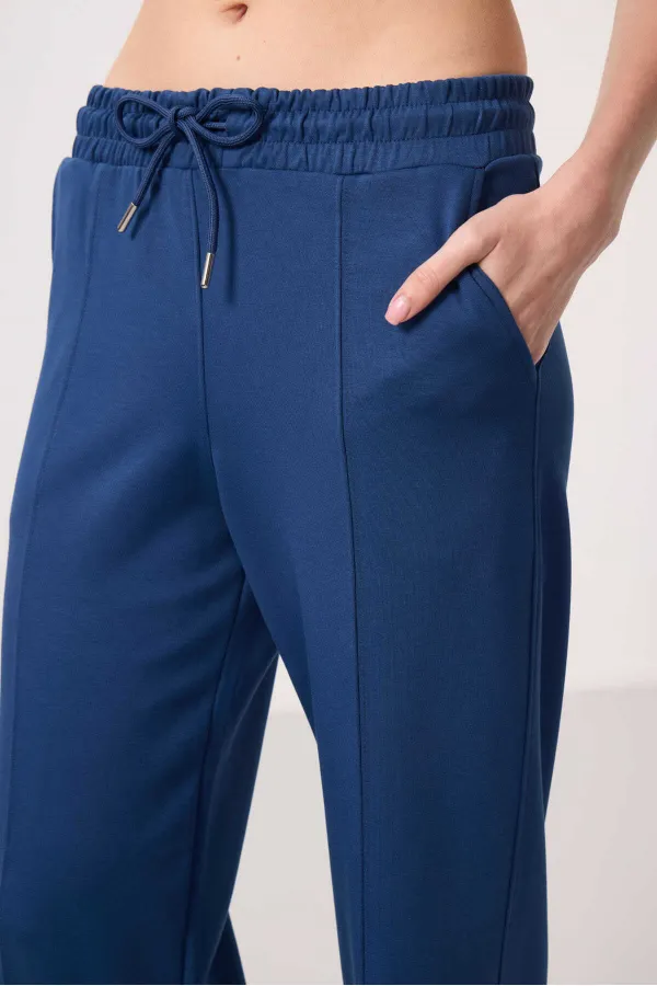 Pantalon palazzo pour femme Tommylife Wholesale, doux et texturé, avec poches et surpiqûres apparentes - 94670 Parliament