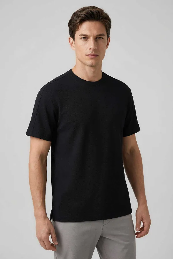 T-shirt homme noir Tommylife Wholesale, coupe confortable, souple et respirant - 88495