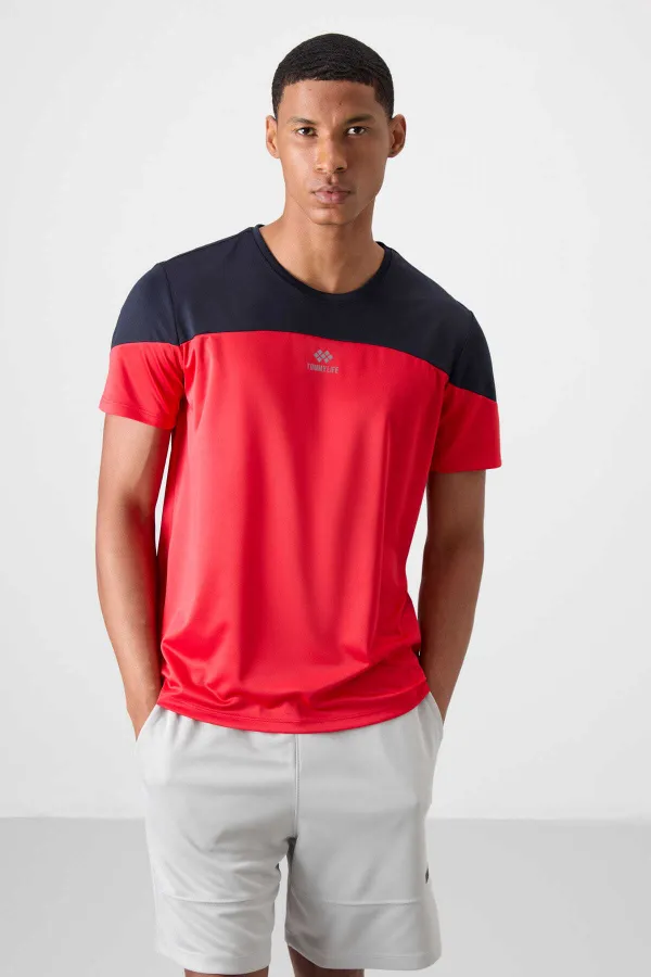 Tommylife Toptan O Yaka Standart Kalıp Aktif Spor Erkek T-Shirt 88386 Kırmızı