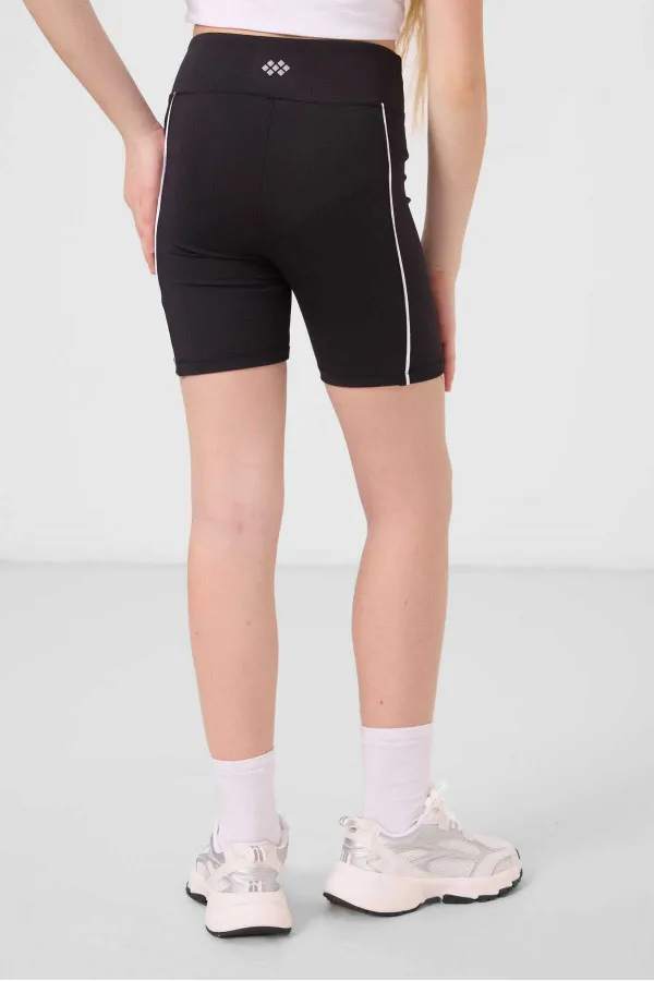 Tommylife Toptan Esnek Standart Fit Basic Performans Kız Çocuk Tayt 75189 Siyah