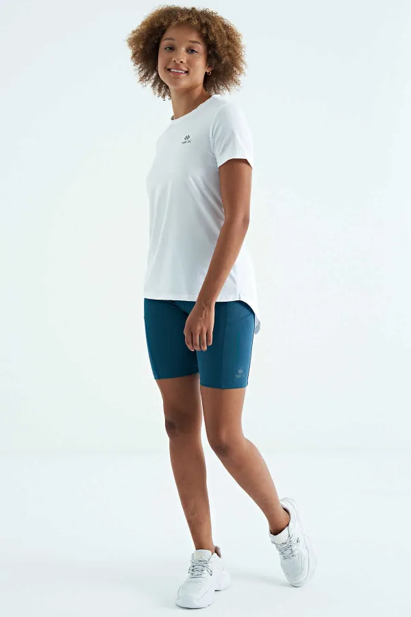 T-shirt femme Tommylife Wholesale blanc à fente au dos, col rond, manches courtes, coupe standard - 97267