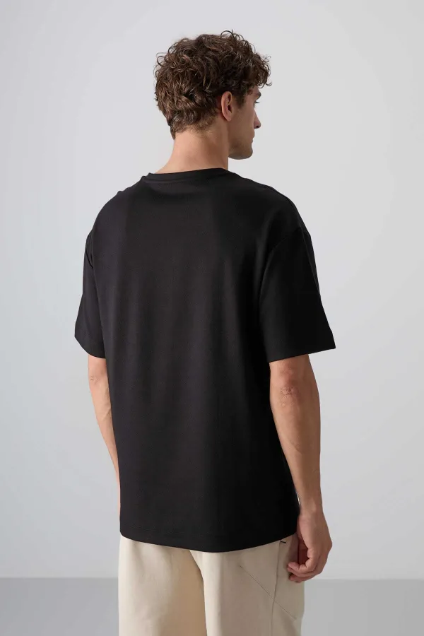 Tommylife Toptan O Yaka Oversize Baskılı Erkek T-Shirt 88325 Siyah