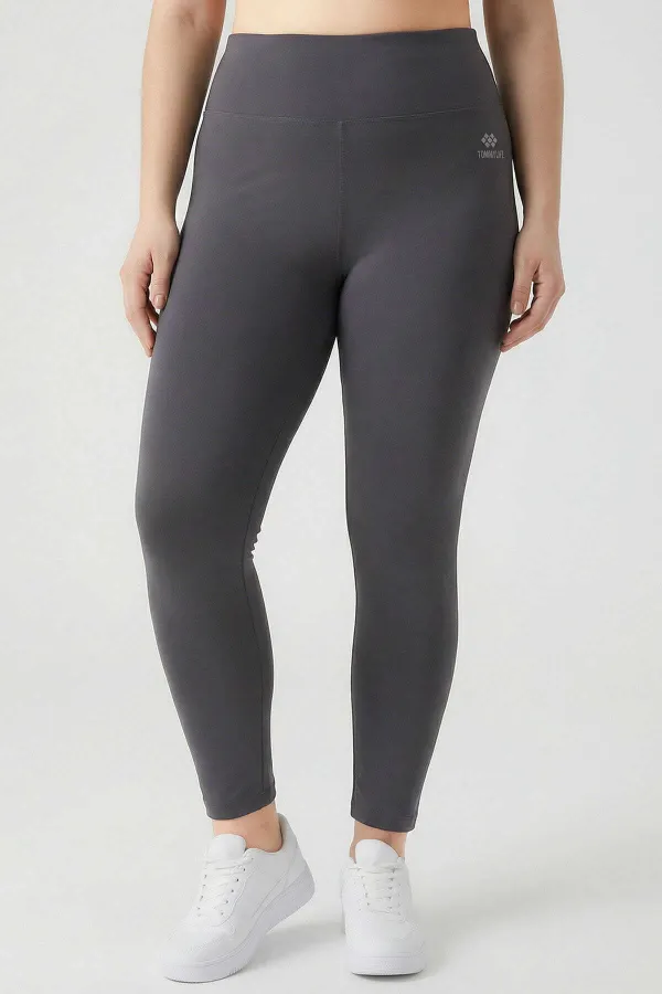 Tommylife Toptan Koyu Gri Yüksek Bel Toparlayıcı Battal Büyük Beden Kadın Tayt - 94650