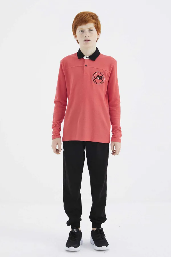 Tommylife Toptan Garson Boy Polo Yaka Standart Kalıp Basic Erkek Çocuk Sweatshirt 11172 Coral
