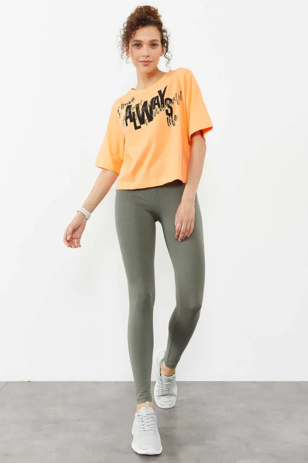 Tommylife Toptan Çağla Yüksek Bel Toparlayıcı Slim Fit Dar Paça Kadın Tayt - 94011