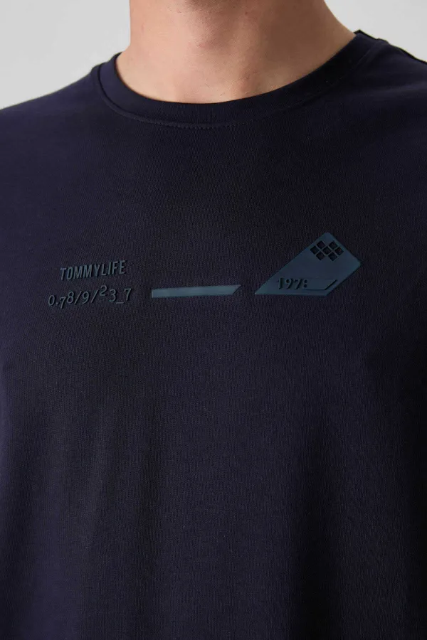 Tommylife Toptan O Yaka Oversize Baskılı Erkek T-Shirt 88330 Lacivert