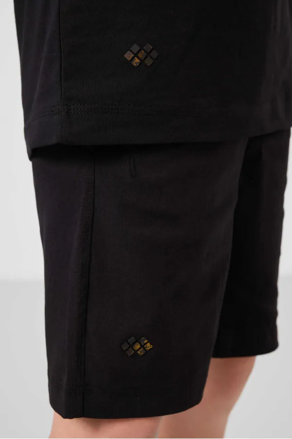 Ensemble short chino garçon Tommylife Wholesale en coton léger et extensible, coupe oversize, noir, réf. 11277