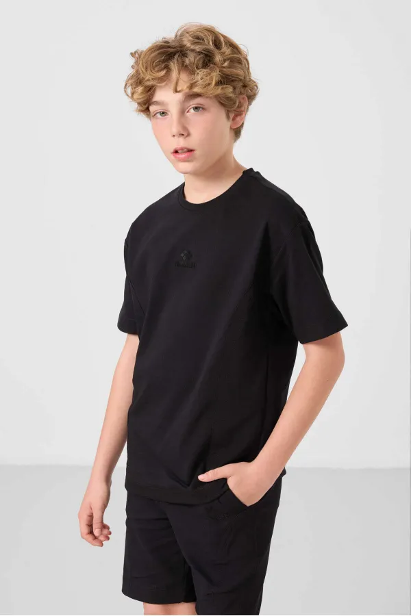 Ensemble short chino garçon Tommylife Wholesale en coton léger et extensible, coupe oversize, noir, réf. 11276