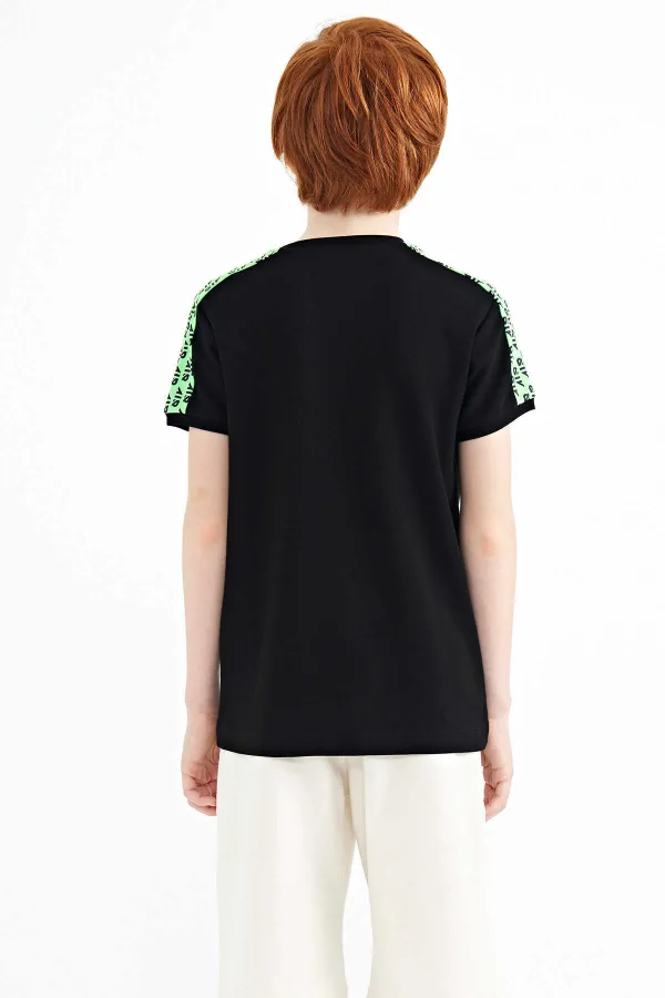 T-shirt garçon imprimé Tommylife Wholesale, taille serveur, col rond, coupe standard, référence 11121, noir