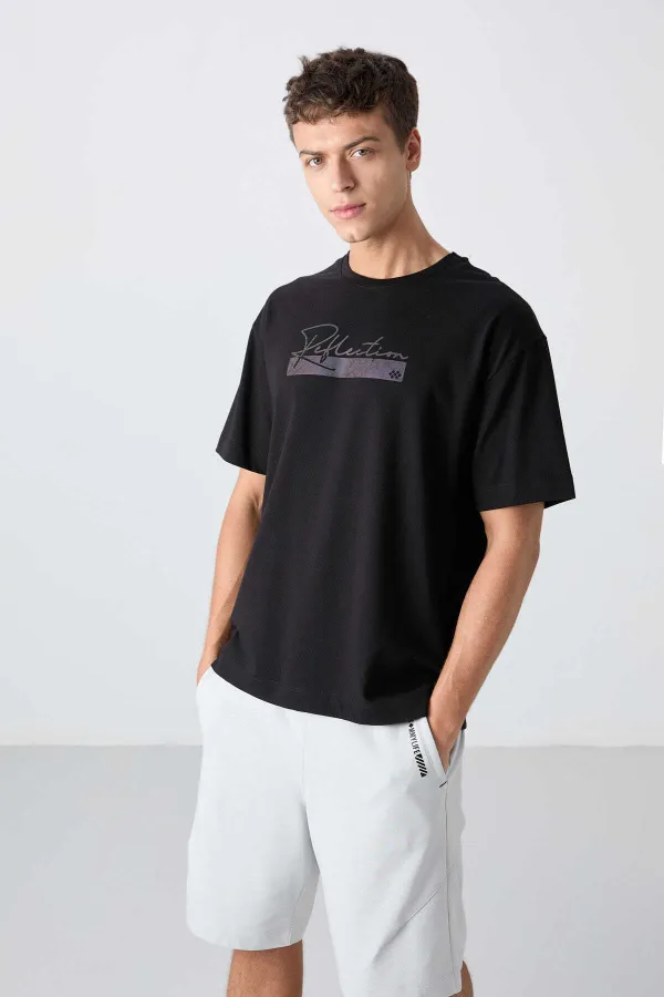 Tommylife Toptan O Yaka Oversize Baskılı Erkek T-Shirt 88334 Siyah