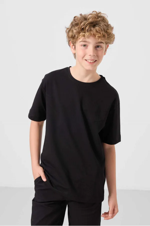 Ensemble short chino garçon Tommylife Wholesale en coton léger et extensible, coupe oversize, noir, réf. 11277