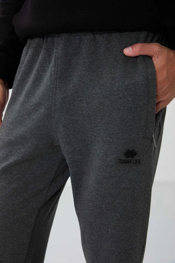 Tommylife Toptan Dar Kalıp Klasik Paça Erkek Eşofman Alt 84669 Antrasit Melanj