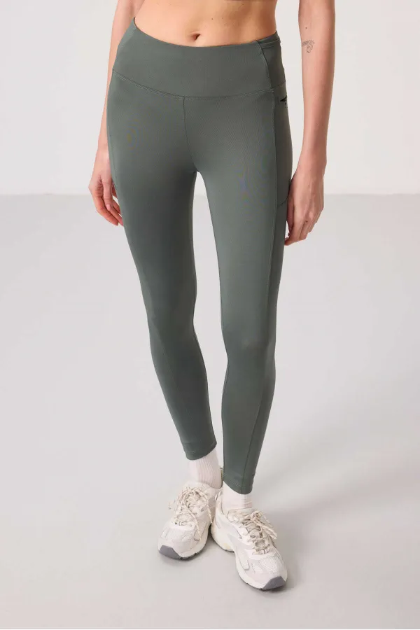 Tommylife Toptan Polyester Esnek Standart Fit Performans Kadın Tayt - 94667 Haki