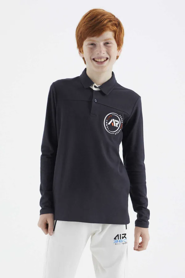 Sweat-shirt basique Tommylife pour garçon, taille serveur, col polo, coupe standard, bleu marine, référence 11172