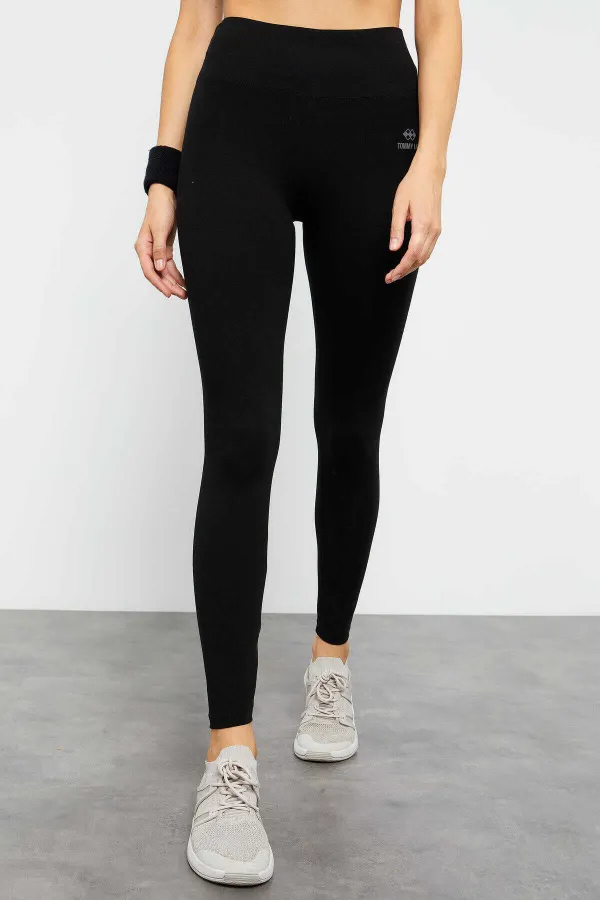 Tommylife Toptan Siyah Yüksek Bel Toparlayıcı Slim Fit Dar Paça Kadın Tayt - 94011