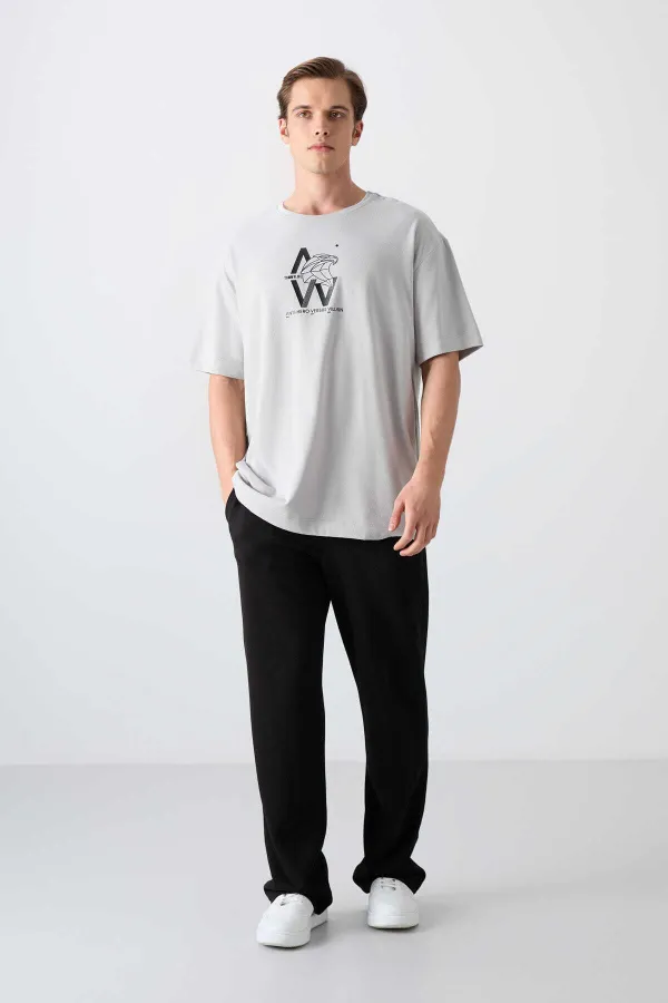 Tommylife Wholesale Crew Neck Oversize Printed Men's T-Shirt 88332 Stone