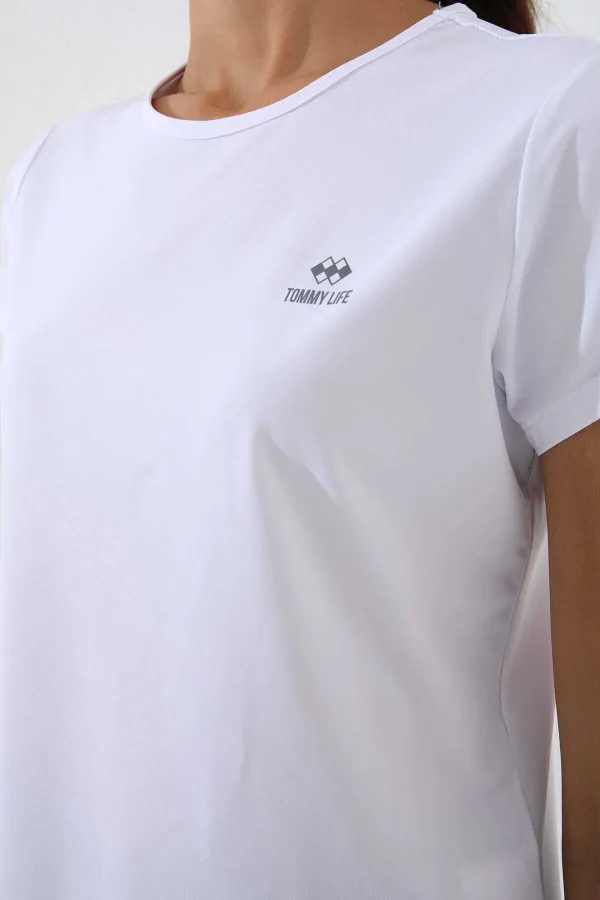 Tommylife Toptan Beyaz Basic Kısa Kol Standart Kalıp O Yaka Kadın T-Shirt - 97144