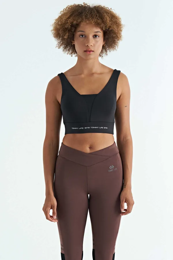 Bustier Tommylife pour femme, imprimé texte noir, color block, coupe slim, tissu scuba - 97271