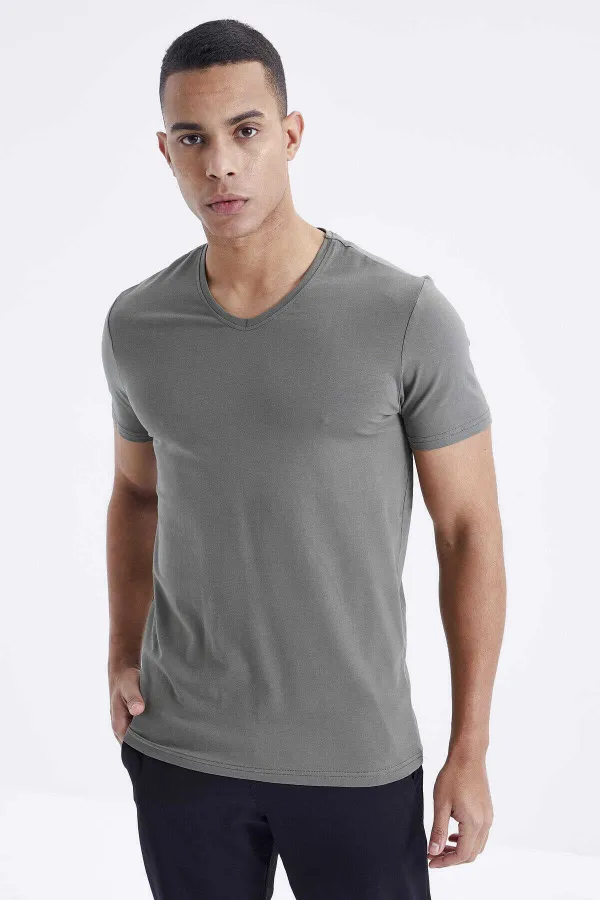 T-shirt basique Tommylife pour homme, col V, coupe standard, référence 87912 Çağla (vente en gros)
