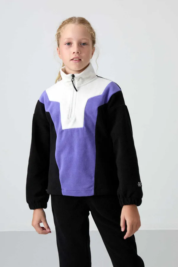 Sweat-shirt polaire à col montant et coupe standard pour filles de 7 à 15 ans, Tommylife Wholesale, noir, référence 75153