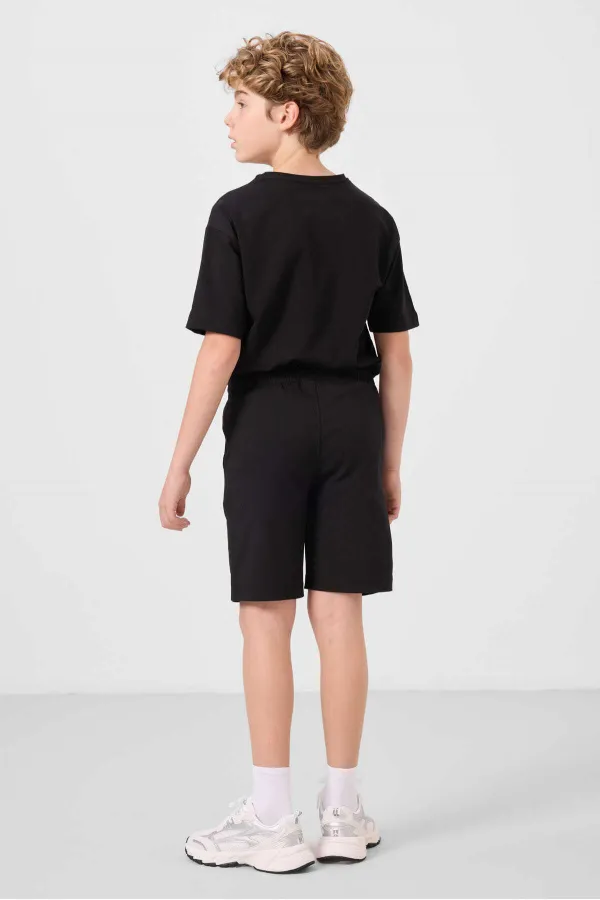 Ensemble short chino garçon Tommylife Wholesale en coton léger et extensible, coupe oversize, noir, réf. 11277