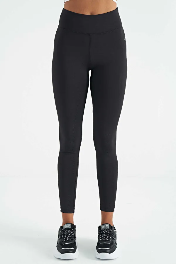 Leggings Tommylife pour femme, taille haute, coupe slim, en tissu scuba noir avec logo imprimé - 94627