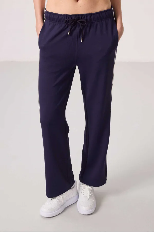 Pantalon palazzo à jambes larges pour femme Tommylife, en tissu doux, avec empiècements latéraux - 94669 Violet foncé