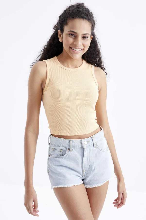 Tommylife Wholesale Orange Basic Sleeveless O-Neck Women's Crop Top Tank Top - 97204