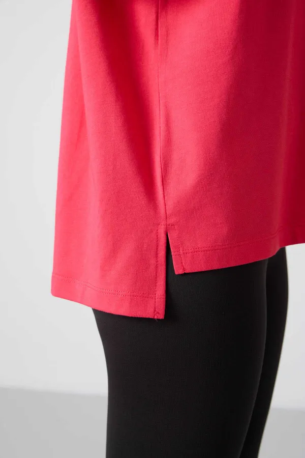 Tommylife Toptan O Yaka Oversize Basic Kadın T-Shirt 97285 Şeker Pembe