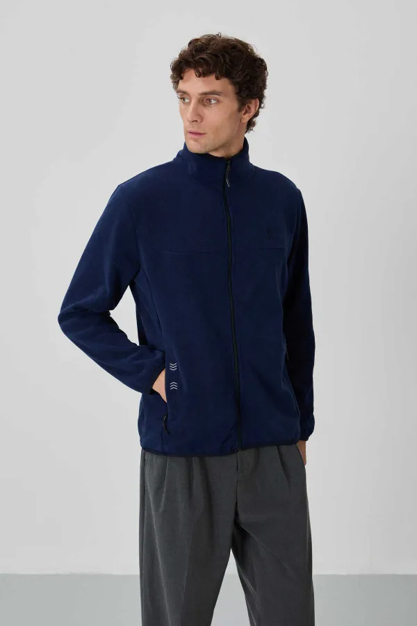 Sweat-shirt en polaire zippé à col montant pour homme Tommylife, modèle standard, vente en gros, 87992, indigo