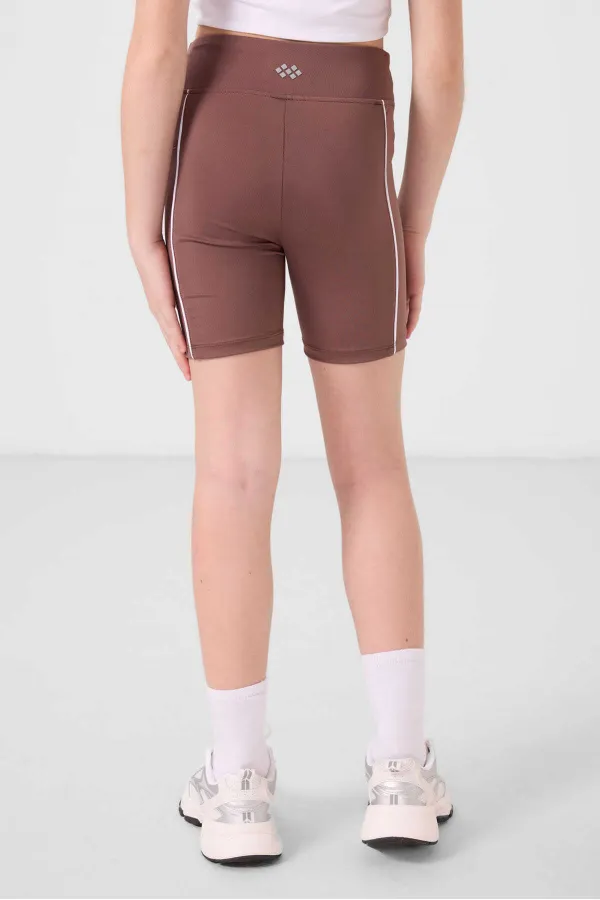 Tommylife Toptan Esnek Standart Fit Basic Performans Kız Çocuk Tayt 75189 Kahverengi