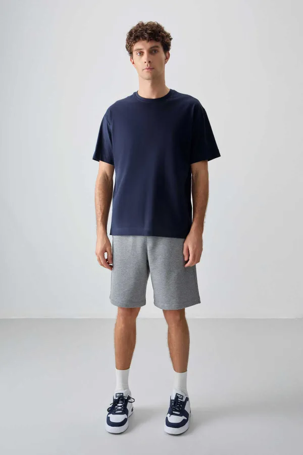 Tommylife Toptan O Yaka Oversize Basic Erkek T-Shirt 88353 Lacivert