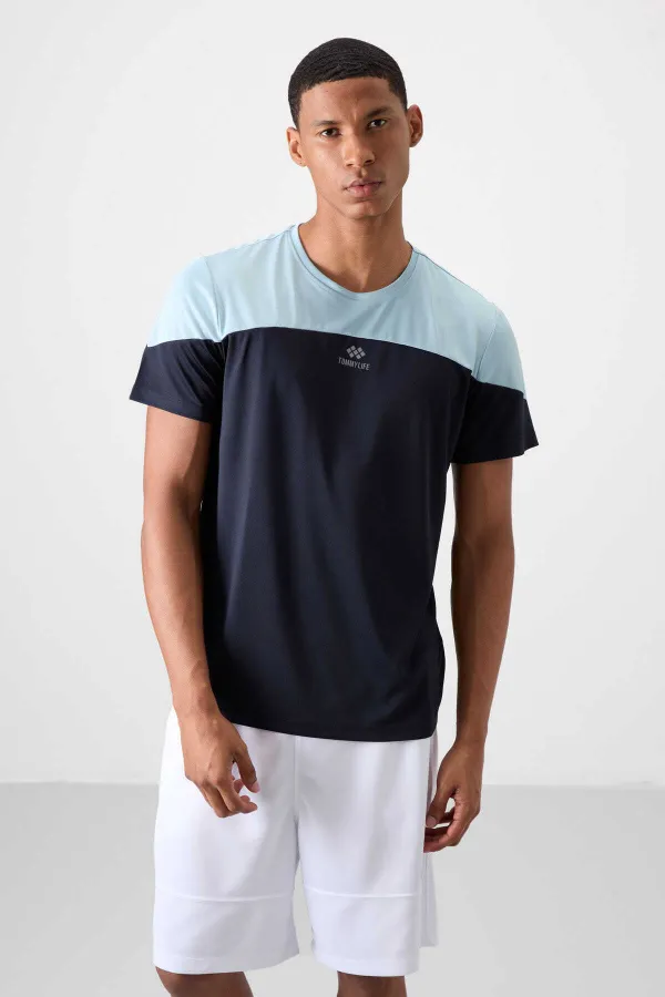 Tommylife Toptan O Yaka Standart Kalıp Aktif Spor Erkek T-Shirt 88386 Lacivert