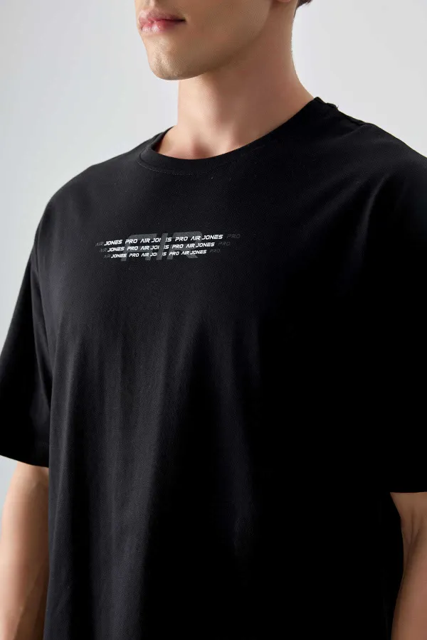 Tommylife Toptan O Yaka Oversize Baskılı Erkek T-Shirt 88356 Siyah
