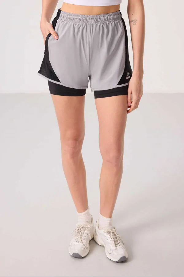 Short Tommylife en polyester, coupe standard, poche cachée, fermeture éclair, avec legging intégré - 91015 Pierre