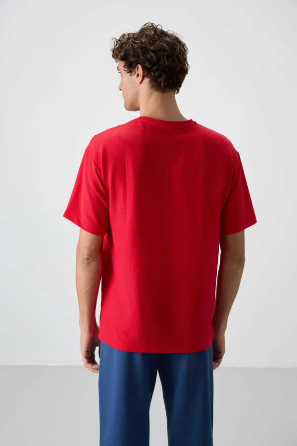 Tommylife Toptan O Yaka Oversize Basic Erkek T-Shirt 88379 Kırmızı