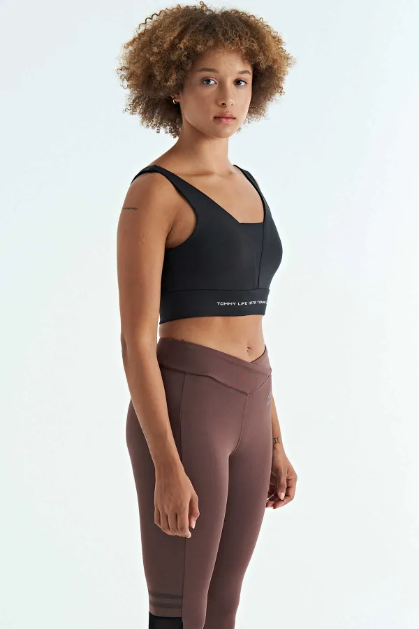 Bustier Tommylife pour femme, imprimé texte noir, color block, coupe slim, tissu scuba - 97271