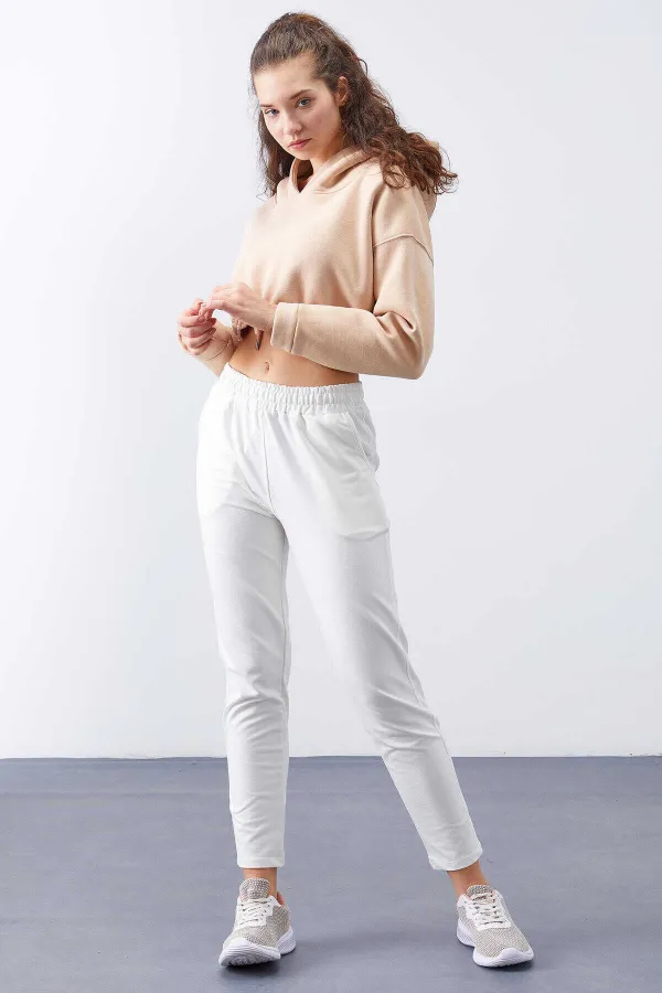 Tommylife Wholesale Ecru High Waist Jogger Comfortable Form Skinny Leg Women's Tracksuit Bottom - 94566